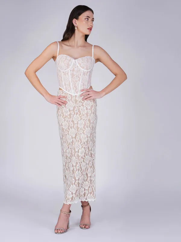 White_Spaghetti_Strap_Corset_Top_&_Lace_Maxi_Skirt_Co-ord_Set