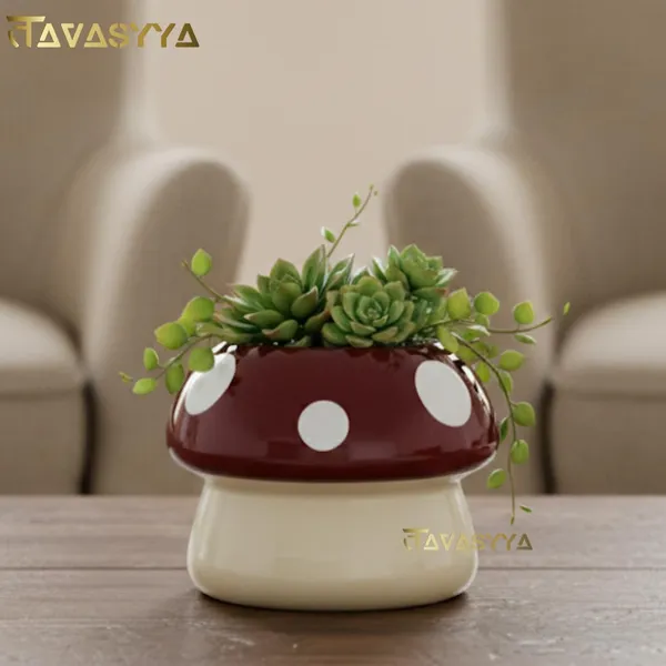 Tavasyya_Mushroom_Shaped_Ceramic_Planter__Cute_Indoor_Plant_Pot_for_Table,_Balcony,_and_Garden_|_Cream_&_Cherry_Red_|_Mushroom_Plant_Pot_|_Cachepot_|_13_cm_H_x_14_cm_D