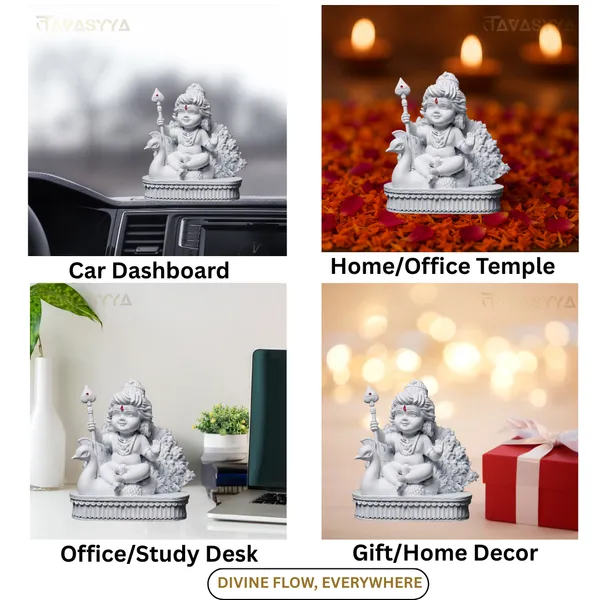 Tavasyya_Lord_Murugan_Idol_|_Bal_Kartikeya/Skanda/Subrahmanya_Swamy_Statue_with_Peacock_|_for_Mandir,_Car_Dashboard,_Home_Temple,_Office_Desk_&_Home_Decor_&_Spiritual_Gifting_(Matte_White)