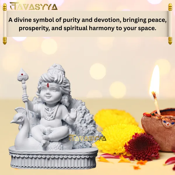 Tavasyya_Lord_Murugan_Idol_|_Bal_Kartikeya/Skanda/Subrahmanya_Swamy_Statue_with_Peacock_|_for_Mandir,_Car_Dashboard,_Home_Temple,_Office_Desk_&_Home_Decor_&_Spiritual_Gifting_(Matte_White)