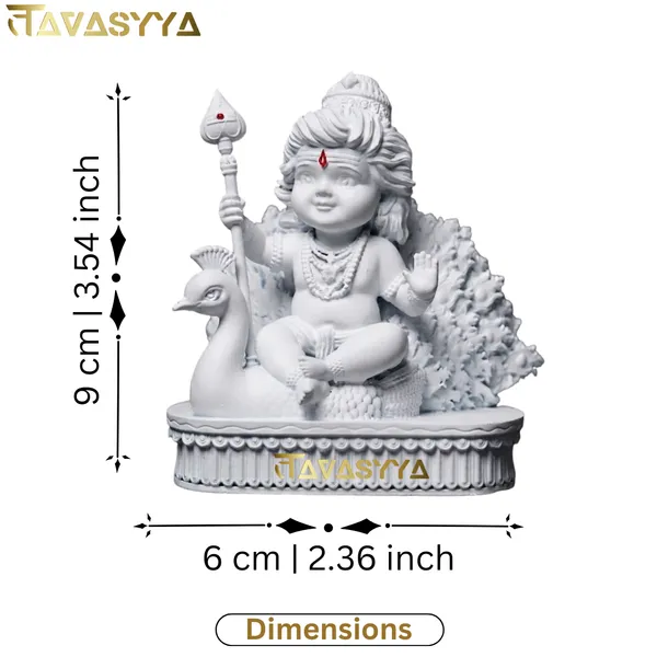 Tavasyya_Lord_Murugan_Idol_|_Bal_Kartikeya/Skanda/Subrahmanya_Swamy_Statue_with_Peacock_|_for_Mandir,_Car_Dashboard,_Home_Temple,_Office_Desk_&_Home_Decor_&_Spiritual_Gifting_(Matte_White)