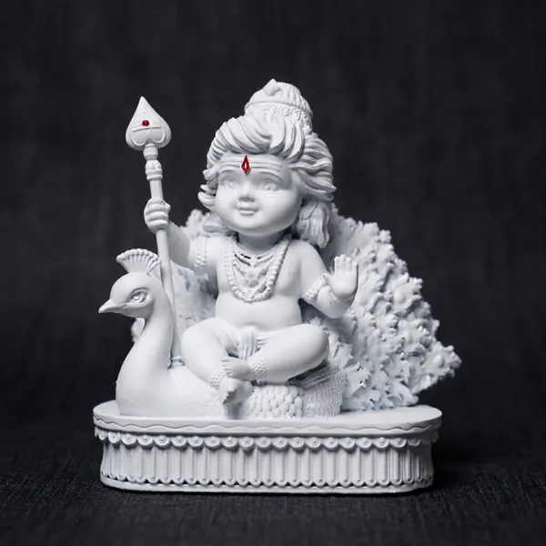 Tavasyya_Lord_Murugan_Idol_|_Bal_Kartikeya/Skanda/Subrahmanya_Swamy_Statue_with_Peacock_|_for_Mandir,_Car_Dashboard,_Home_Temple,_Office_Desk_&_Home_Decor_&_Spiritual_Gifting_(Matte_White)