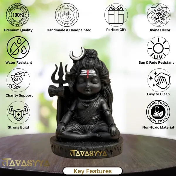 Tavasyya_Bal_Shiv_Figurine_in_Matte_Black_|_Batuk_Bhairav_Murti_for_Car_Interior_|_Cute_Baby_Shiva_Idol_for_Car_Dashboard,_Home_Decor,_Temple,_Office_Table_&_Study_Desk_Decor,_Spiritual_Gift_Showpiece