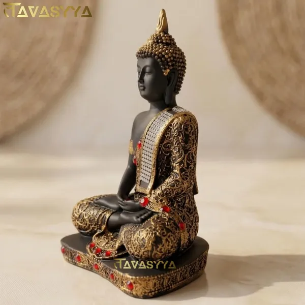 Tavasyya_Beautiful_Meditating_Buddha_Idol_Statue,_25_cm_Black_&_Gold_Buddha_Showpiece_with_Red_Stone_Detailing_|_Peaceful_Sitting_Meditation_Pose_for_Home_Decor,_Office,_Temple_&_Spiritual_Gift