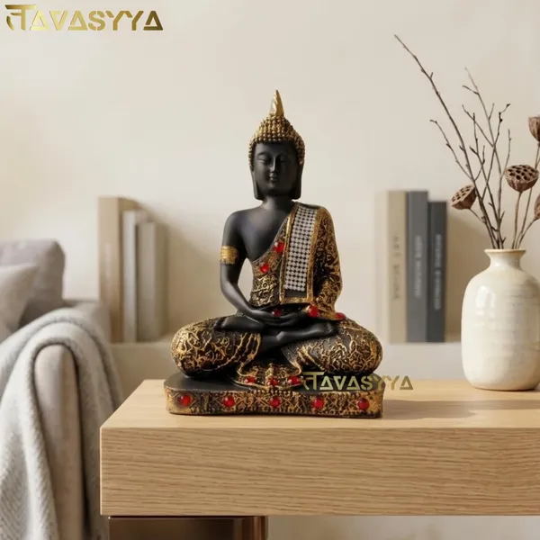Tavasyya_Beautiful_Meditating_Buddha_Idol_Statue,_25_cm_Black_&_Gold_Buddha_Showpiece_with_Red_Stone_Detailing_|_Peaceful_Sitting_Meditation_Pose_for_Home_Decor,_Office,_Temple_&_Spiritual_Gift