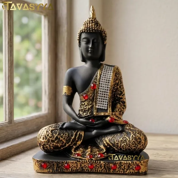 Tavasyya_Beautiful_Meditating_Buddha_Idol_Statue,_25_cm_Black_&_Gold_Buddha_Showpiece_with_Red_Stone_Detailing_|_Peaceful_Sitting_Meditation_Pose_for_Home_Decor,_Office,_Temple_&_Spiritual_Gift