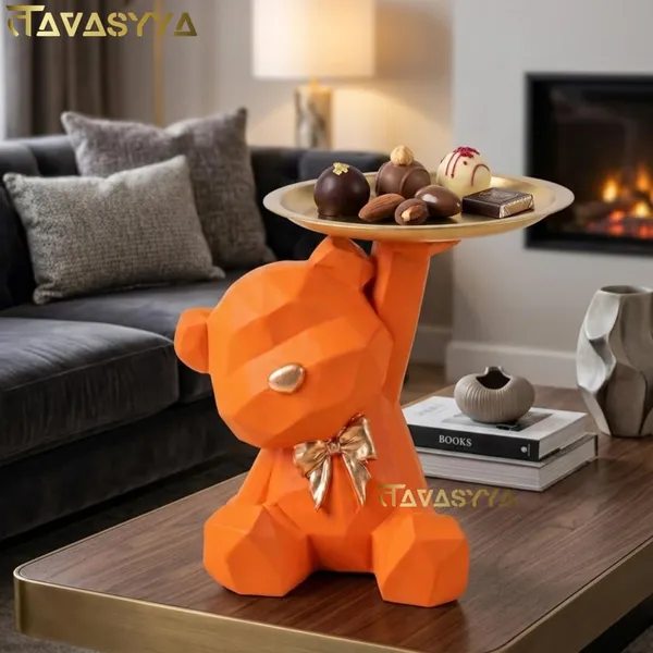 Tavasyya_Cute_Geometric_Orange_Teddy_Bear_Tray_Showpiece_for_Home_Decor_�_Modern_Sitting_Bear_Statue_Holding_Brass_Finish_Metal_Tray_for_Living_Room,_Bedroom,_Office_Desk_&_Gifting_(6.69_Inches)