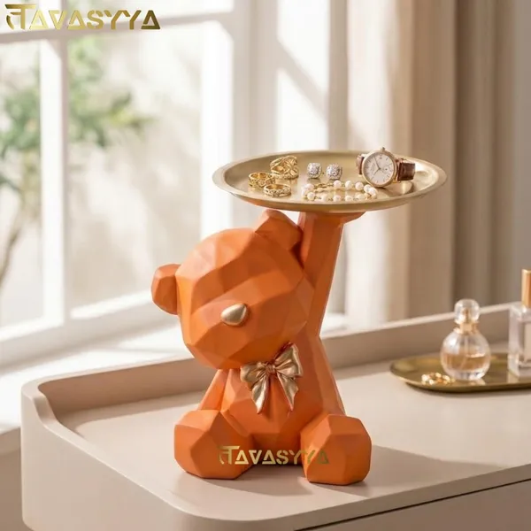 Tavasyya_Cute_Geometric_Orange_Teddy_Bear_Tray_Showpiece_for_Home_Decor_�_Modern_Sitting_Bear_Statue_Holding_Brass_Finish_Metal_Tray_for_Living_Room,_Bedroom,_Office_Desk_&_Gifting_(6.69_Inches)