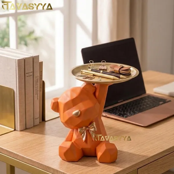 Tavasyya_Cute_Geometric_Orange_Teddy_Bear_Tray_Showpiece_for_Home_Decor_�_Modern_Sitting_Bear_Statue_Holding_Brass_Finish_Metal_Tray_for_Living_Room,_Bedroom,_Office_Desk_&_Gifting_(6.69_Inches)