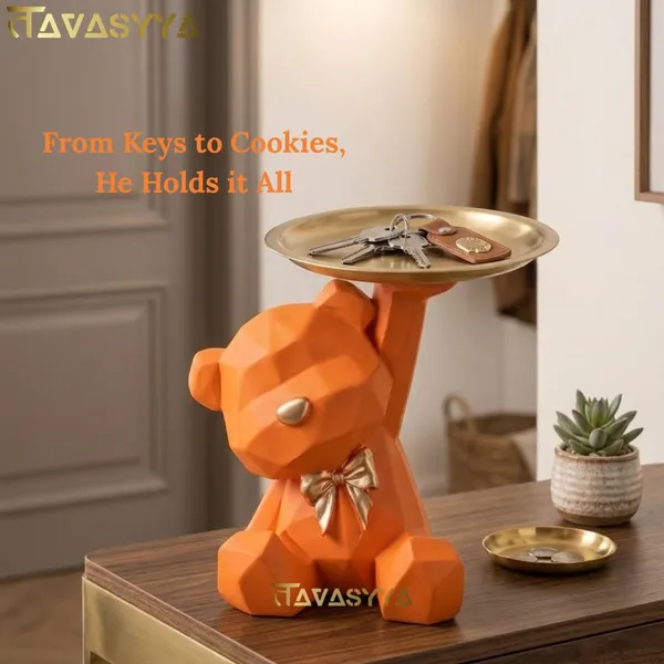 Tavasyya_Cute_Geometric_Orange_Teddy_Bear_Tray_Showpiece_for_Home_Decor_�_Modern_Sitting_Bear_Statue_Holding_Brass_Finish_Metal_Tray_for_Living_Room,_Bedroom,_Office_Desk_&_Gifting_(6.69_Inches)