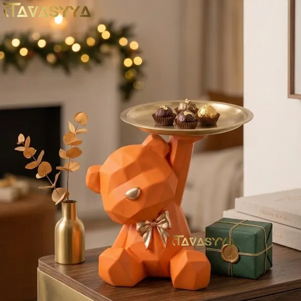 Tavasyya_Cute_Geometric_Orange_Teddy_Bear_Tray_Showpiece_for_Home_Decor_�_Modern_Sitting_Bear_Statue_Holding_Brass_Finish_Metal_Tray_for_Living_Room,_Bedroom,_Office_Desk_&_Gifting_(6.69_Inches)