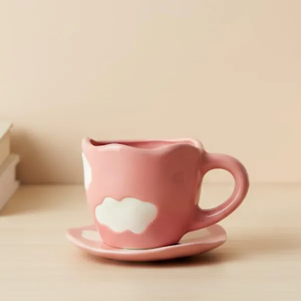 Pink_Cloud_Ceramic_Cup_&_Saucer_Set_200Ml_Unique_Tea/Coffee_Mug