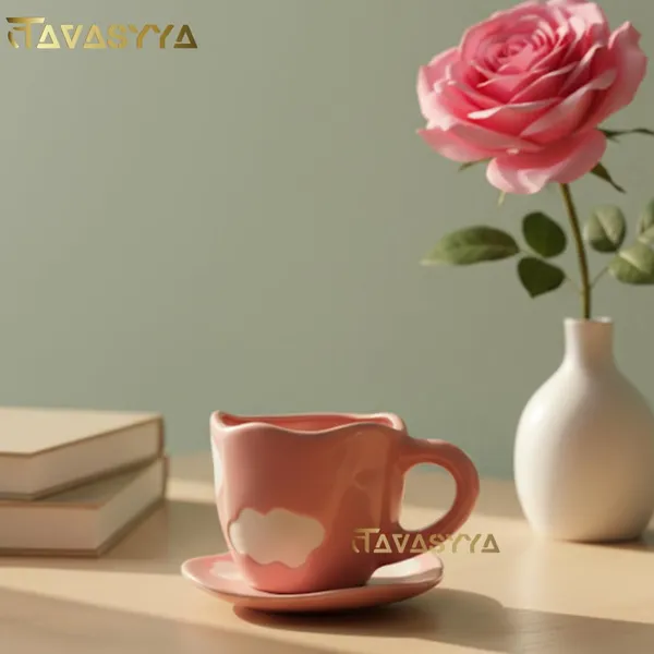 Pink_Cloud_Ceramic_Cup_&_Saucer_Set_200Ml_Unique_Tea/Coffee_Mug