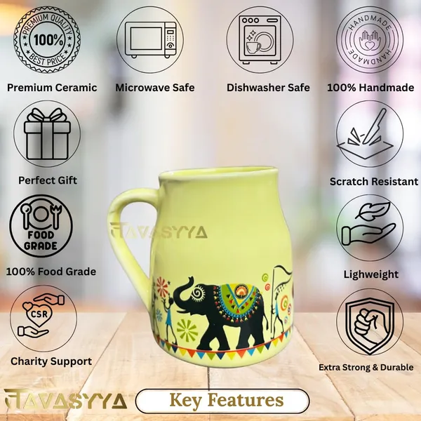 Set_of_6_Yellow_Handmade_Ceramic_Elephant_Print_Yellow_Cups