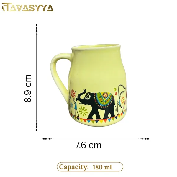 Set_of_6_Yellow_Handmade_Ceramic_Elephant_Print_Yellow_Cups