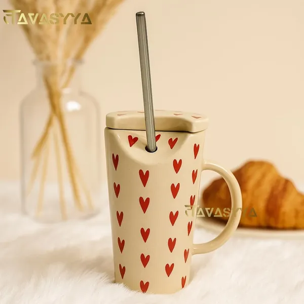 Red_Heart_Handmade_Ceramic_Mug_Tumbler_With_Lid_&_Straw_Beige_With_Red_Heart_Print_Tumbler_Cup_For_Hot_&_Cold_Beverages_Coffee_Tea_Milk