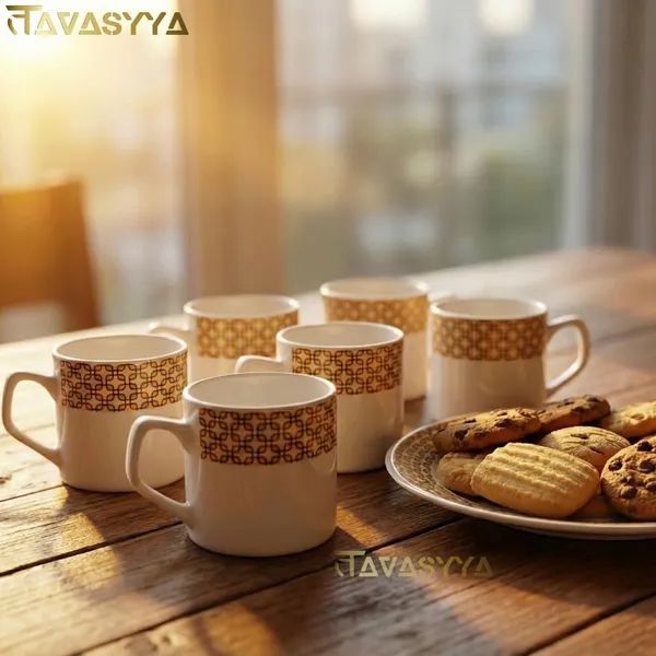 Tavasyya_Ceramic_Tea,_Coffee_Mugs,_Set_of_6_Cups,_Premium_White_Tea_Cups_with_Golden_Geometric_Pattern,_Elegant_Tea,_Coffee_&_Milk_Mugs_for_Home,_Office,_Kitchen_&_Gifting,_Microwave_&_Dishwasher_Safe