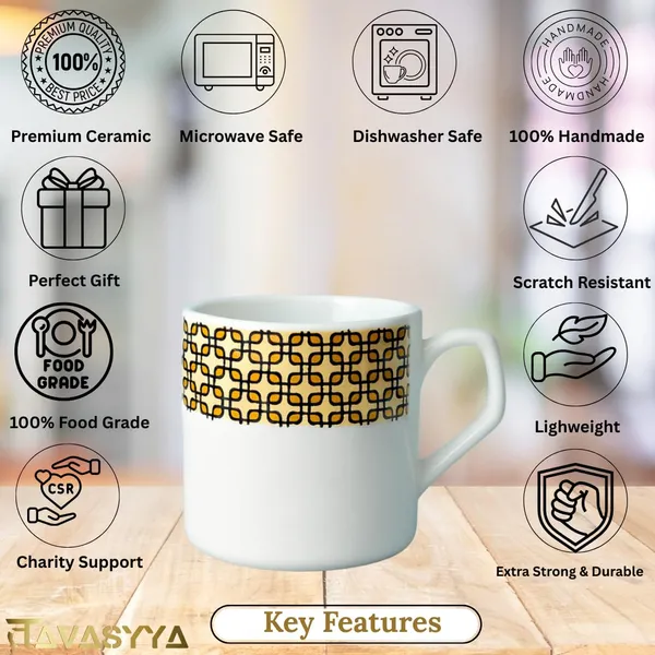 Tavasyya_Ceramic_Tea,_Coffee_Mugs,_Set_of_6_Cups,_Premium_White_Tea_Cups_with_Golden_Geometric_Pattern,_Elegant_Tea,_Coffee_&_Milk_Mugs_for_Home,_Office,_Kitchen_&_Gifting,_Microwave_&_Dishwasher_Safe