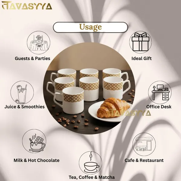 Tavasyya_Ceramic_Tea,_Coffee_Mugs,_Set_of_6_Cups,_Premium_White_Tea_Cups_with_Golden_Geometric_Pattern,_Elegant_Tea,_Coffee_&_Milk_Mugs_for_Home,_Office,_Kitchen_&_Gifting,_Microwave_&_Dishwasher_Safe
