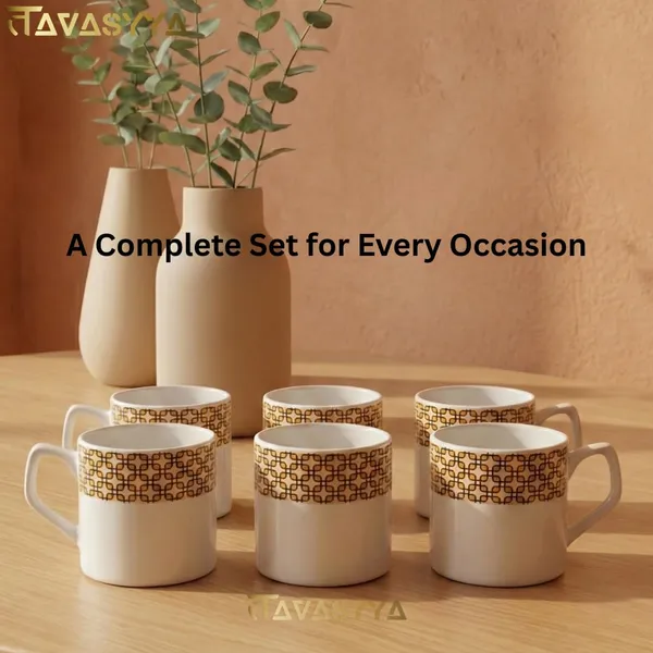 Tavasyya_Ceramic_Tea,_Coffee_Mugs,_Set_of_6_Cups,_Premium_White_Tea_Cups_with_Golden_Geometric_Pattern,_Elegant_Tea,_Coffee_&_Milk_Mugs_for_Home,_Office,_Kitchen_&_Gifting,_Microwave_&_Dishwasher_Safe