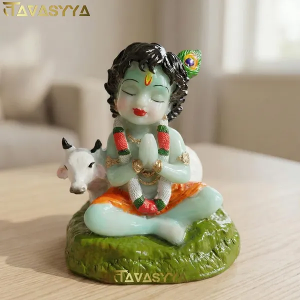 Tavasyya_Bal_Krishna_Idol_with_Gau_MATA_|_Yashoda_Nandan_Gopala_Bal_Swaroop_Murti_in_Glossy_Finish_|_Laddu_Gopal_Statue_for_Home_Temple,_Office_Temple,_Car_Dashboard,_Kids_Room_&_Spiritual_Gifting