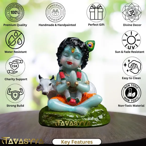 Tavasyya_Bal_Krishna_Idol_with_Gau_MATA_|_Yashoda_Nandan_Gopala_Bal_Swaroop_Murti_in_Glossy_Finish_|_Laddu_Gopal_Statue_for_Home_Temple,_Office_Temple,_Car_Dashboard,_Kids_Room_&_Spiritual_Gifting