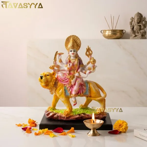 Tavasyya_Beautiful_Gauri_Durga_Swaroop_Murti_|_Sheron_Wali_MATA_Idol_8.46_Inch_�_Ashtbhuja_Sculpture_on_Lion_in_Marble_Finish_with_Pink_Aesthetic_Look_|_Maa_Parvati_Statue_for_Office_&_Home_Temple