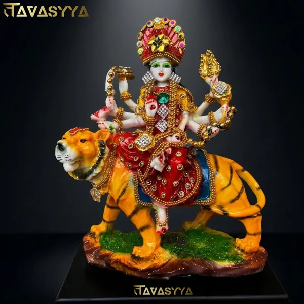 Tavasyya_Premium_Ashtabhuja_Durga_Maa_Idol_with_Tiger_|_Maa_Gauri_Murti_in_Marble_Dust_Glossy_Finish_|_Navdurga_Statue_for_Home_Temple,_Office_Mandir,_Pooja_Room,_Navratri_&_Spiritual_Decor_(8.5_Inch)