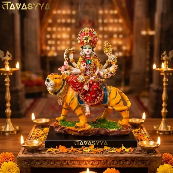 Tavasyya_Premium_Ashtabhuja_Durga_Maa_Idol_with_Tiger_|_Maa_Gauri_Murti_in_Marble_Dust_Glossy_Finish_|_Navdurga_Statue_for_Home_Temple,_Office_Mandir,_Pooja_Room,_Navratri_&_Spiritual_Decor_(8.5_Inch)