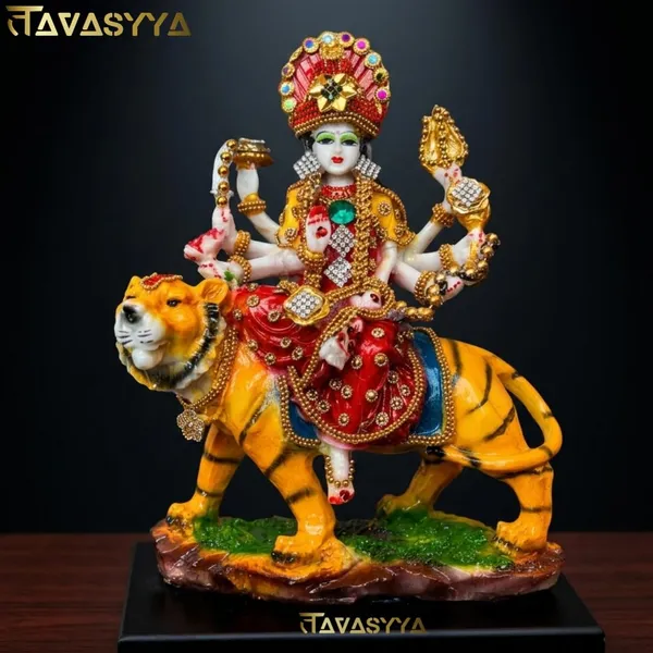 Tavasyya_Premium_Ashtabhuja_Durga_Maa_Idol_with_Tiger_|_Maa_Gauri_Murti_in_Marble_Dust_Glossy_Finish_|_Navdurga_Statue_for_Home_Temple,_Office_Mandir,_Pooja_Room,_Navratri_&_Spiritual_Decor_(8.5_Inch)