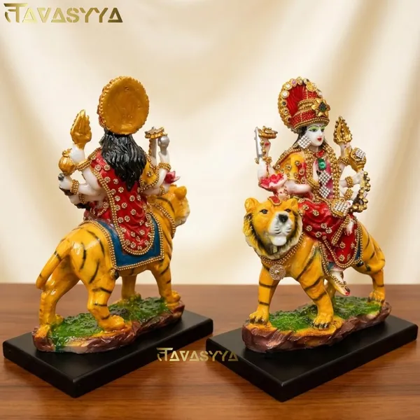Tavasyya_Premium_Ashtabhuja_Durga_Maa_Idol_with_Tiger_|_Maa_Gauri_Murti_in_Marble_Dust_Glossy_Finish_|_Navdurga_Statue_for_Home_Temple,_Office_Mandir,_Pooja_Room,_Navratri_&_Spiritual_Decor_(8.5_Inch)
