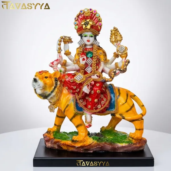 Tavasyya_Premium_Ashtabhuja_Durga_Maa_Idol_with_Tiger_|_Maa_Gauri_Murti_in_Marble_Dust_Glossy_Finish_|_Navdurga_Statue_for_Home_Temple,_Office_Mandir,_Pooja_Room,_Navratri_&_Spiritual_Decor_(8.5_Inch)