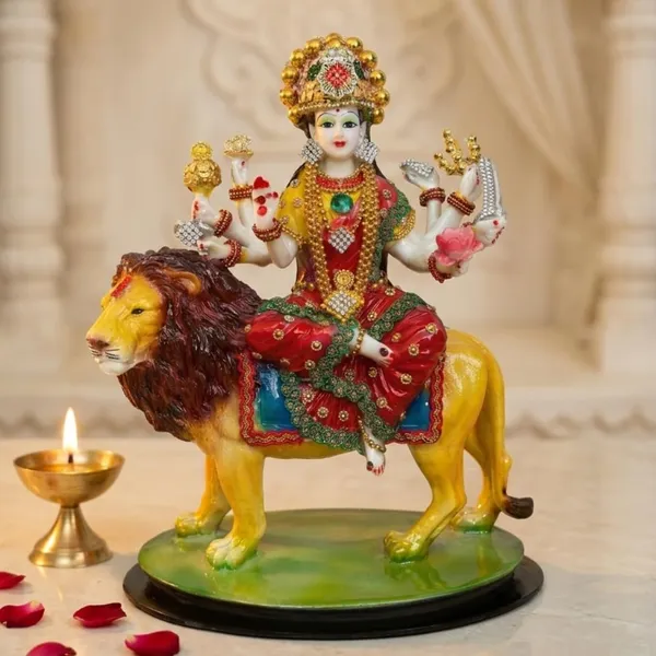 Tavasyya_Premium_Sherawali_MATA_Durga_Idol_with_Lion_�_Marble_Finish_Ashtabhuja_Maa_Durga_Murti_with_Intricate_Jewelry_Detailing_|_Navratri_Pooja,_Home_Temple_Decor_&_Spiritual_Gift_(9.84_Inch)