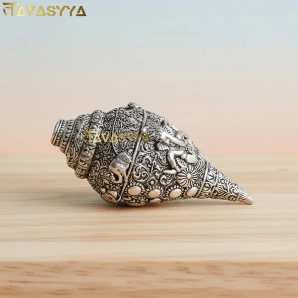 Tavasyya_Silver_Plated_Ganesh_Shankh,_Vastu_&_Feng_Shui_Decorative_Conch_for_Home_Temple,_Pooja_Room,_Office_&_Meditation,_Brings_Wealth,_Prosperity_&_Positivity,_Handcrafted_Spiritual_Gift_Showpiece