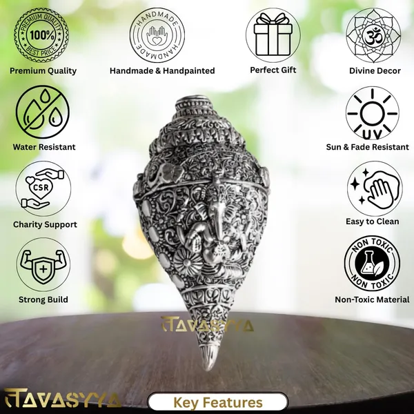 Tavasyya_Silver_Plated_Ganesh_Shankh,_Vastu_&_Feng_Shui_Decorative_Conch_for_Home_Temple,_Pooja_Room,_Office_&_Meditation,_Brings_Wealth,_Prosperity_&_Positivity,_Handcrafted_Spiritual_Gift_Showpiece