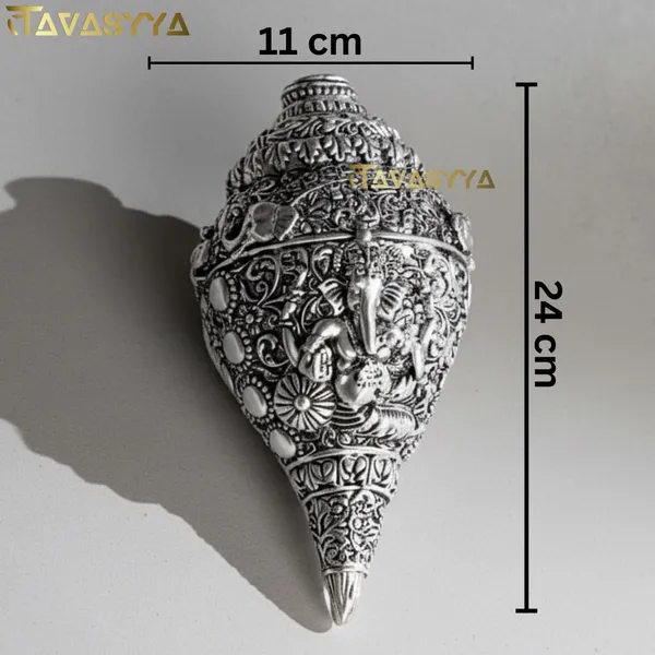 Tavasyya_Silver_Plated_Ganesh_Shankh,_Vastu_&_Feng_Shui_Decorative_Conch_for_Home_Temple,_Pooja_Room,_Office_&_Meditation,_Brings_Wealth,_Prosperity_&_Positivity,_Handcrafted_Spiritual_Gift_Showpiece