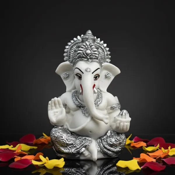 Tavasyya_Ganesha_Idol_for_Car_Dashboard,_Home_Temple_&_Office_Desk,_Small_Ganpati_Murti,_Gajanana_Idol_for_Pooja_Room,_Housewarming_Gift_&_Study_Table_Decor_3.5_Inch_Resin_(White_&_Silver_Plated)