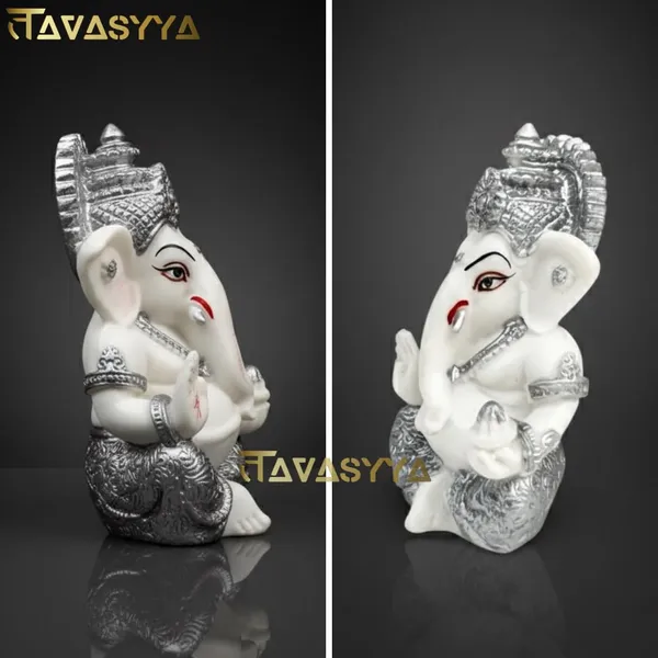 Tavasyya_Ganesha_Idol_for_Car_Dashboard,_Home_Temple_&_Office_Desk,_Small_Ganpati_Murti,_Gajanana_Idol_for_Pooja_Room,_Housewarming_Gift_&_Study_Table_Decor_3.5_Inch_Resin_(White_&_Silver_Plated)