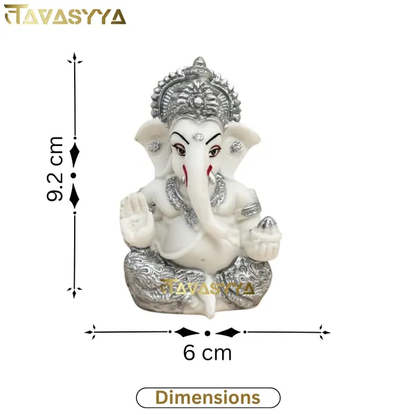 Tavasyya_Ganesha_Idol_for_Car_Dashboard,_Home_Temple_&_Office_Desk,_Small_Ganpati_Murti,_Gajanana_Idol_for_Pooja_Room,_Housewarming_Gift_&_Study_Table_Decor_3.5_Inch_Resin_(White_&_Silver_Plated)