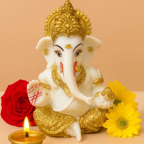 White_&_Gold_Plated_Ganesha_Idol_For_Car_Dashboard_Home_Temple_&_Office_Desk