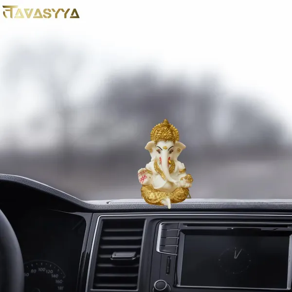 White_&_Gold_Plated_Ganesha_Idol_For_Car_Dashboard_Home_Temple_&_Office_Desk