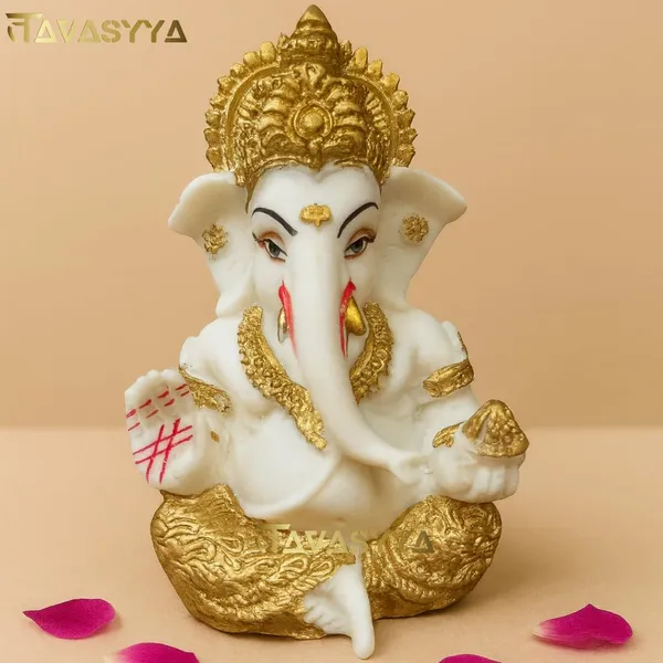 White_&_Gold_Plated_Ganesha_Idol_For_Car_Dashboard_Home_Temple_&_Office_Desk