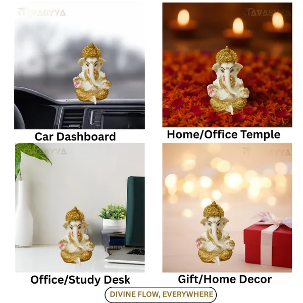 White_&_Gold_Plated_Ganesha_Idol_For_Car_Dashboard_Home_Temple_&_Office_Desk