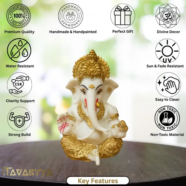White_&_Gold_Plated_Ganesha_Idol_For_Car_Dashboard_Home_Temple_&_Office_Desk
