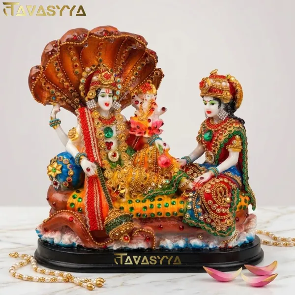 Tavasyya_Marble_Lakshmi_Narayan_Idol_10_Inch_�_Lord_Vishnu_with_Goddess_Lakshmi_in_Ksheer_Sagar_Murti_|_Vaikuntha-Kamalaja_Statue_with_Heavy_Jewellery_Detailing_|_Pooja_Room,_Office_&_Home_Temple