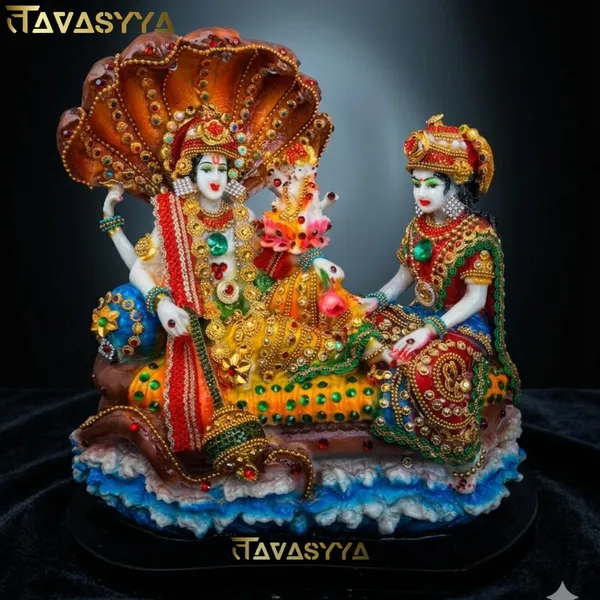 Tavasyya_Marble_Lakshmi_Narayan_Idol_10_Inch_�_Lord_Vishnu_with_Goddess_Lakshmi_in_Ksheer_Sagar_Murti_|_Vaikuntha-Kamalaja_Statue_with_Heavy_Jewellery_Detailing_|_Pooja_Room,_Office_&_Home_Temple