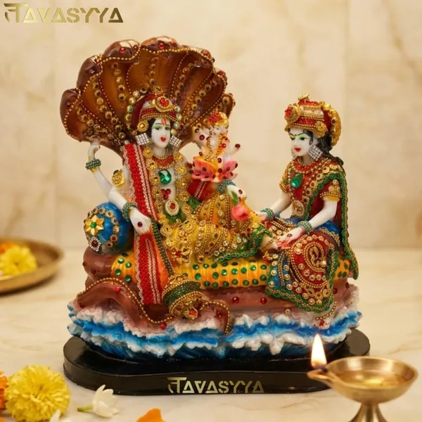 Tavasyya_Marble_Lakshmi_Narayan_Idol_10_Inch_�_Lord_Vishnu_with_Goddess_Lakshmi_in_Ksheer_Sagar_Murti_|_Vaikuntha-Kamalaja_Statue_with_Heavy_Jewellery_Detailing_|_Pooja_Room,_Office_&_Home_Temple