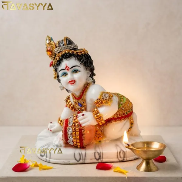 Tavasyya_Beautiful_Bal_Gopal_Krishna_Makhan_Chor_Idol_7.48_Inch,_Laddoo_Gopal_Murti_in_White_Marble_Finish_with_Jewelry_&_Stone_Work_|_Baby_Krishna_Statue_for_Home_Temple,_Janmashtami_&_Pooja_Decor