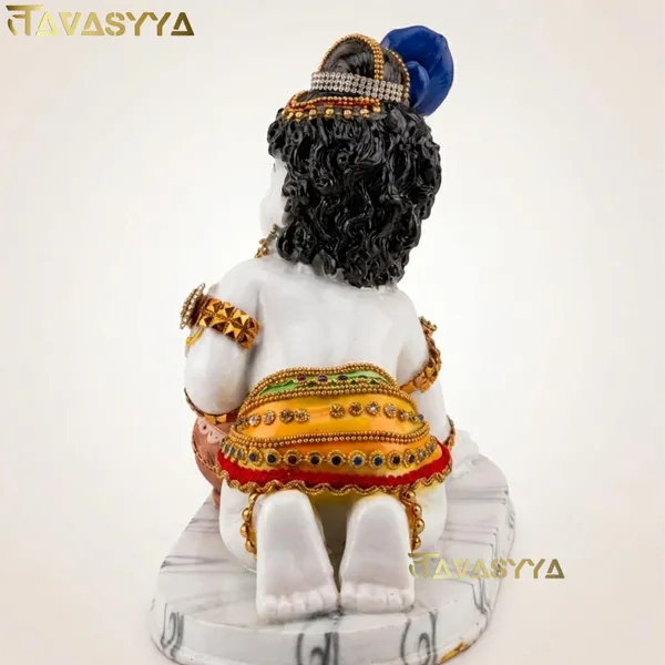 Tavasyya_Beautiful_Bal_Gopal_Krishna_Makhan_Chor_Idol_7.48_Inch,_Laddoo_Gopal_Murti_in_White_Marble_Finish_with_Jewelry_&_Stone_Work_|_Baby_Krishna_Statue_for_Home_Temple,_Janmashtami_&_Pooja_Decor