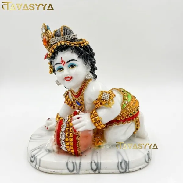 Tavasyya_Beautiful_Bal_Gopal_Krishna_Makhan_Chor_Idol_7.48_Inch,_Laddoo_Gopal_Murti_in_White_Marble_Finish_with_Jewelry_&_Stone_Work_|_Baby_Krishna_Statue_for_Home_Temple,_Janmashtami_&_Pooja_Decor